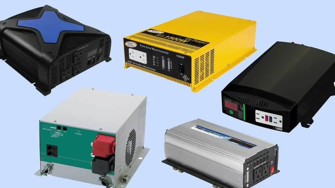 Photo of five different types of RV inverters.