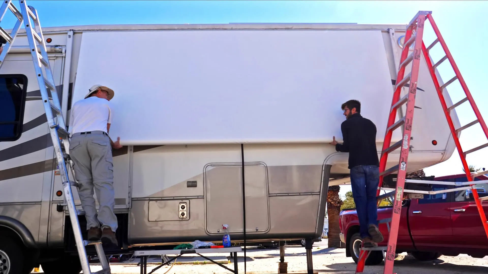 Extend your RV awning to clean it periodically.