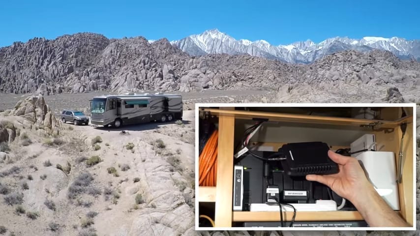 Our RV parked in the Alabama Hills BLM