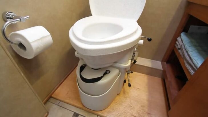 A composting toilet installed in an RV.