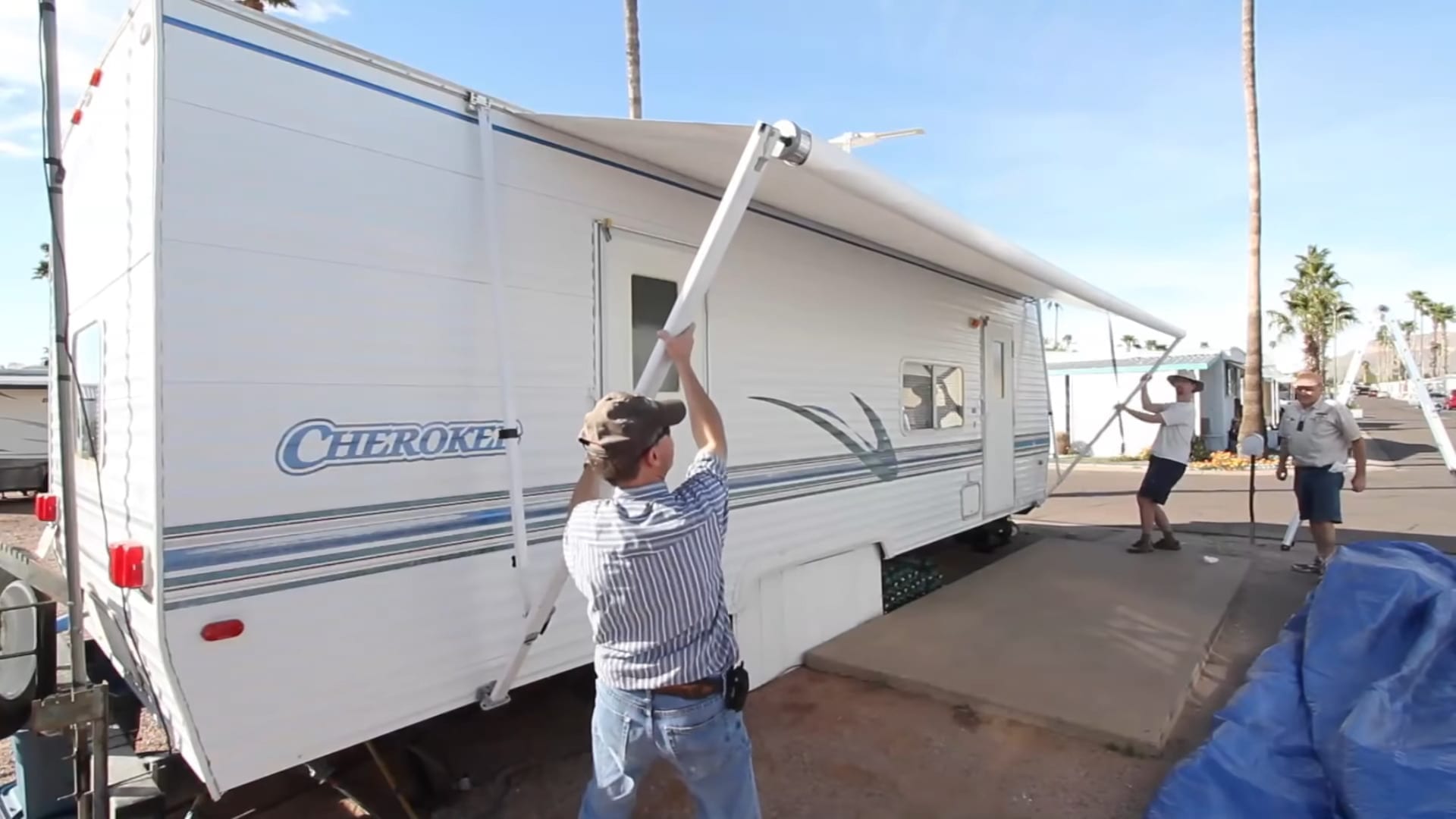 Stabilizing your RV awning is helpful.
