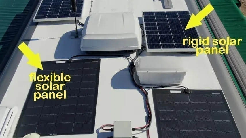 flexible and rigid solar panels on our RV