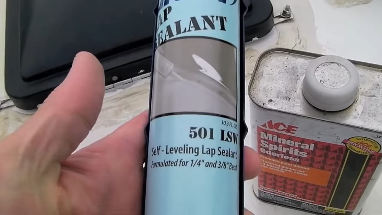 Self-leveling lap sealant is an important tool for DIY RV roof repairs.