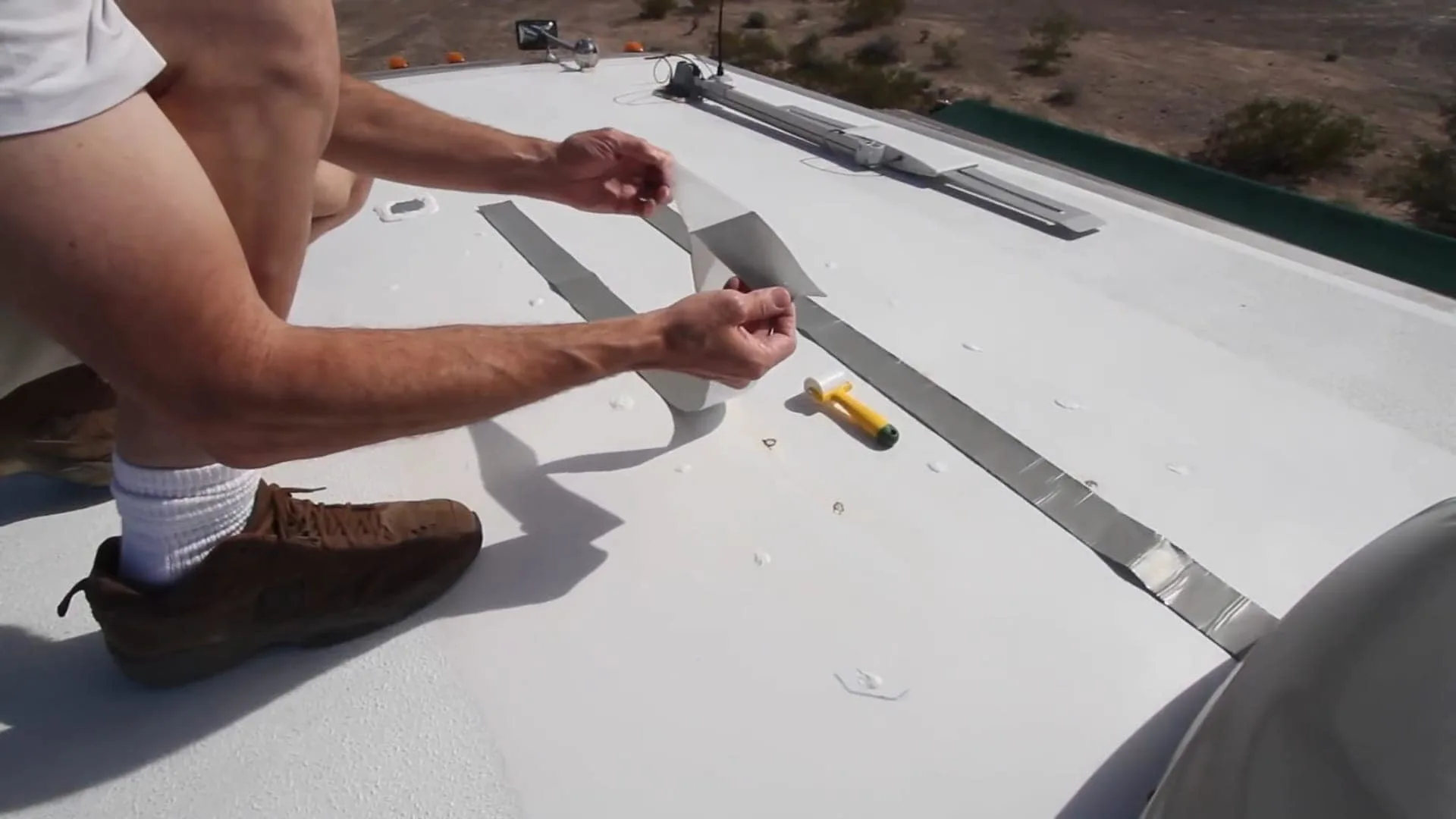 Eternabond tape can repair minor damage to an RV roof.