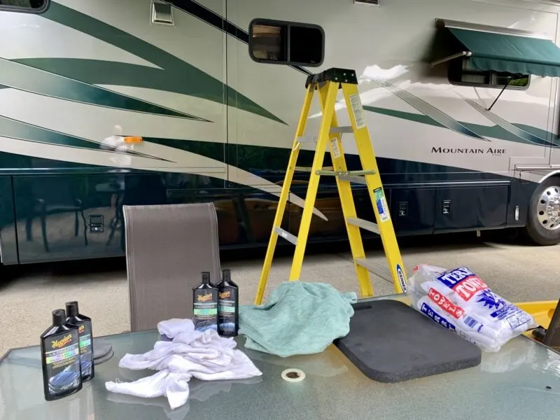 Gather the best rv wash and wax along with all the tools needed for the job.