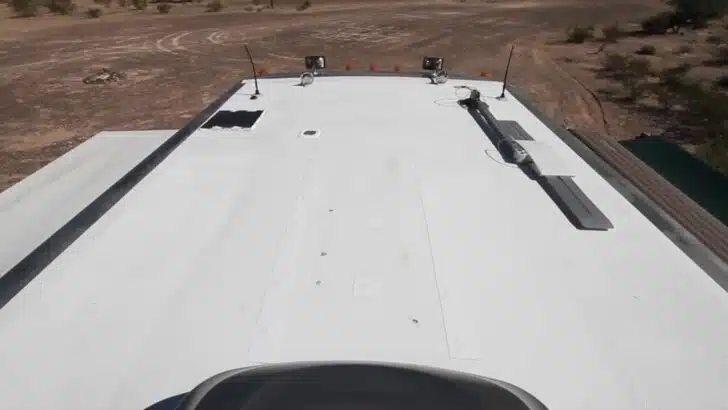 The sealant tape applied to an RV roof