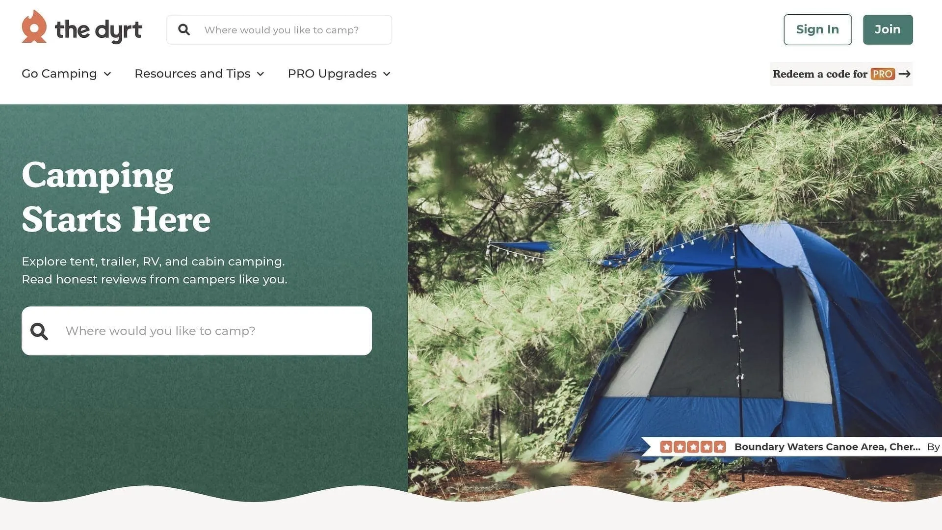The Dyrt app gives you many ways to search for the perfect campground for you.
