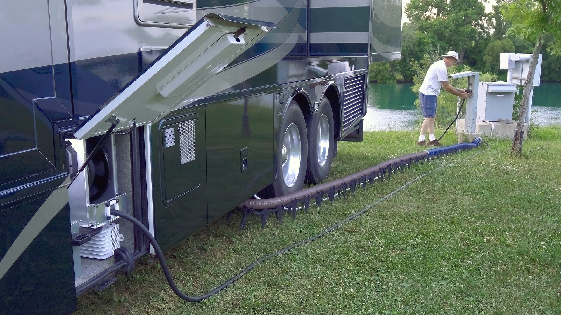 Hooking up an RV at a full hook-up campsite