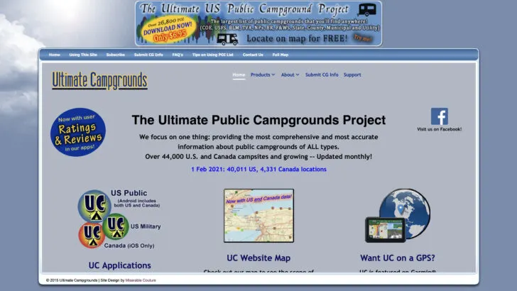 Ultimate Campgrounds free camping app homepage
