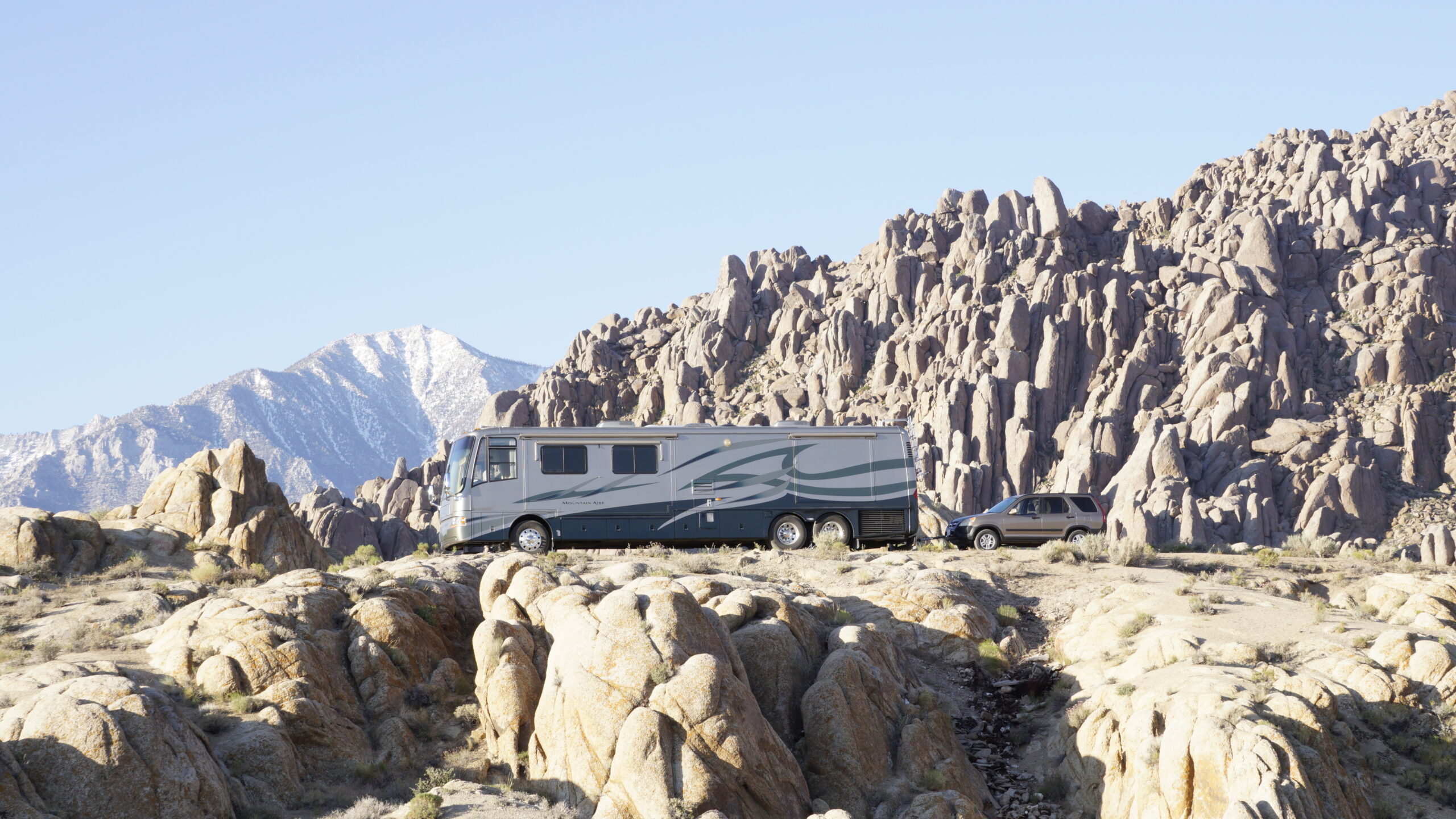 Photo of our motorhome boondocking at Trona Pinnacles - StarLink RV Internet sure would have worked here!