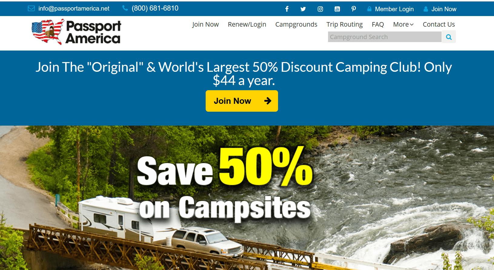 Save money on campgrounds with Passport America.