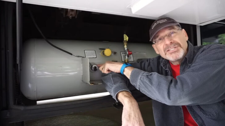 Peter with the ASME propane tank built into our motorhome