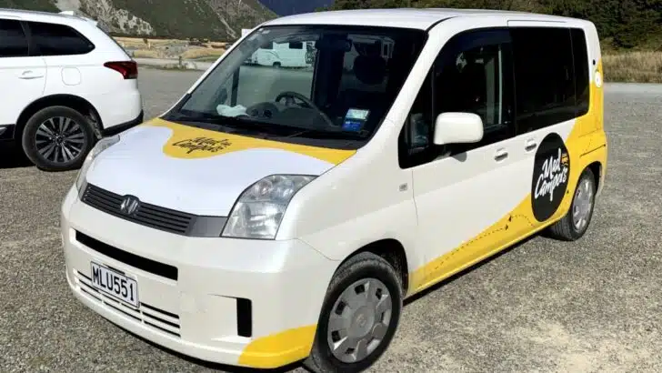 a tiny minivan camper in New Zealand