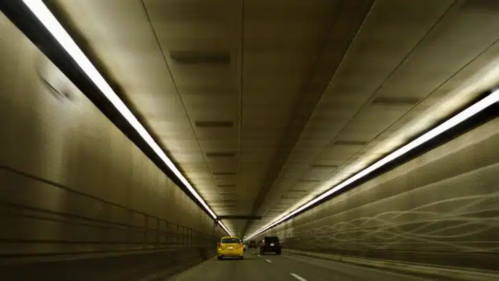 Driving through a tunnel