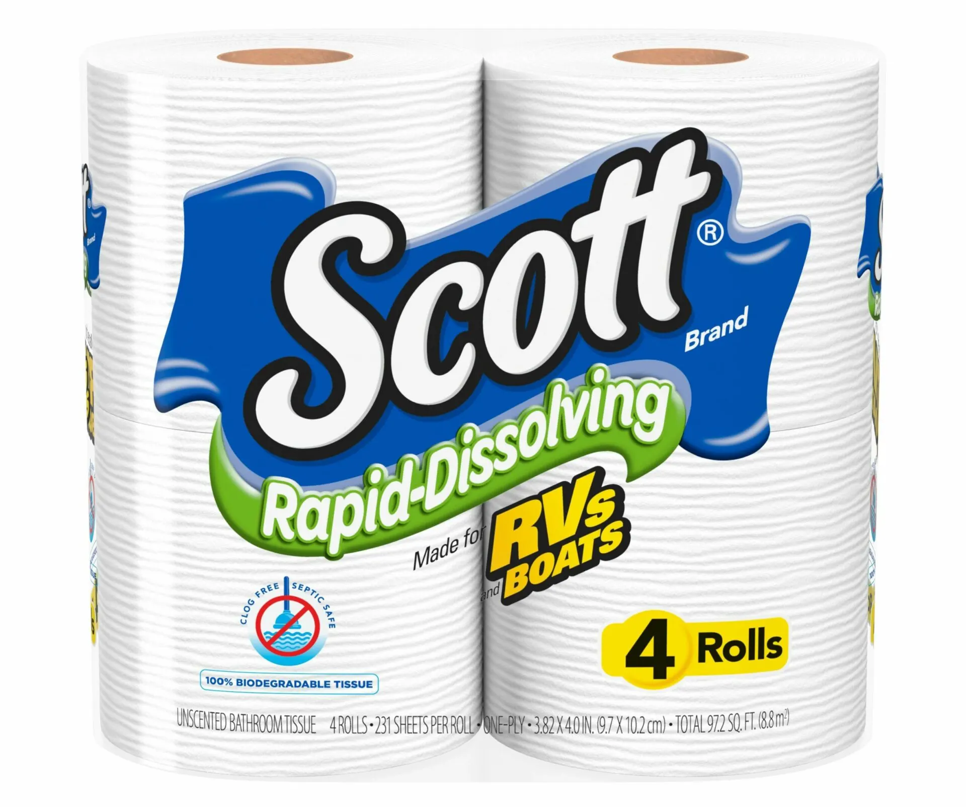 Toilet paper specifically advertised as being "RV-safe"