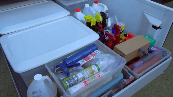 clear plastic bins for RV basement storage 
