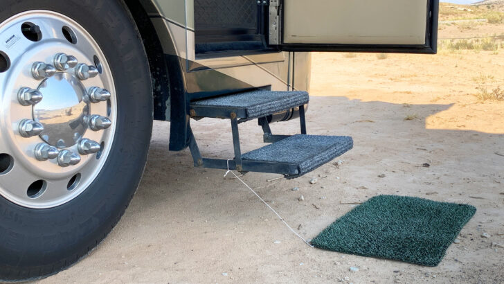 RV electric steps extended
