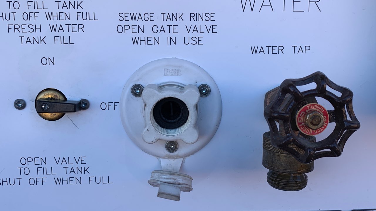 Our RV black tank flush system connection.