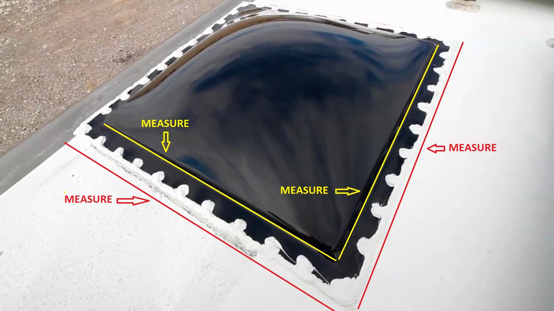 measuring old skylight prior to RV skylight replacement