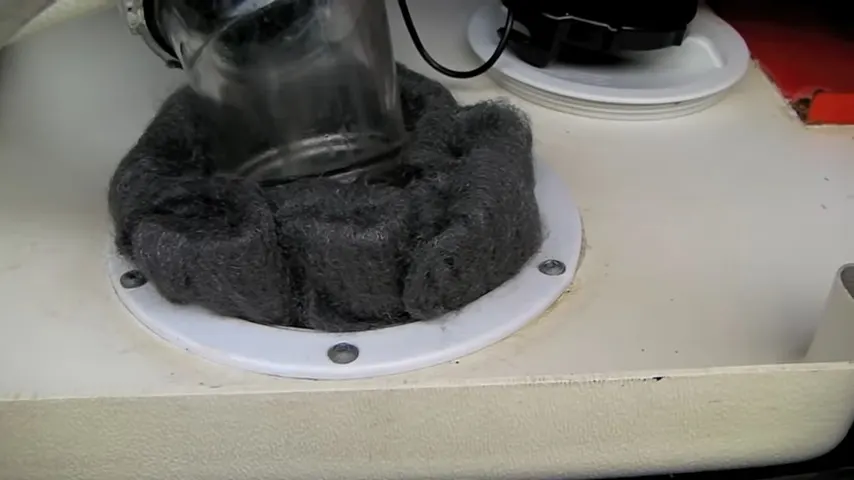 Plugging open areas with steel wool is helpful in keeping mice out of your RV during winter RV camping.
