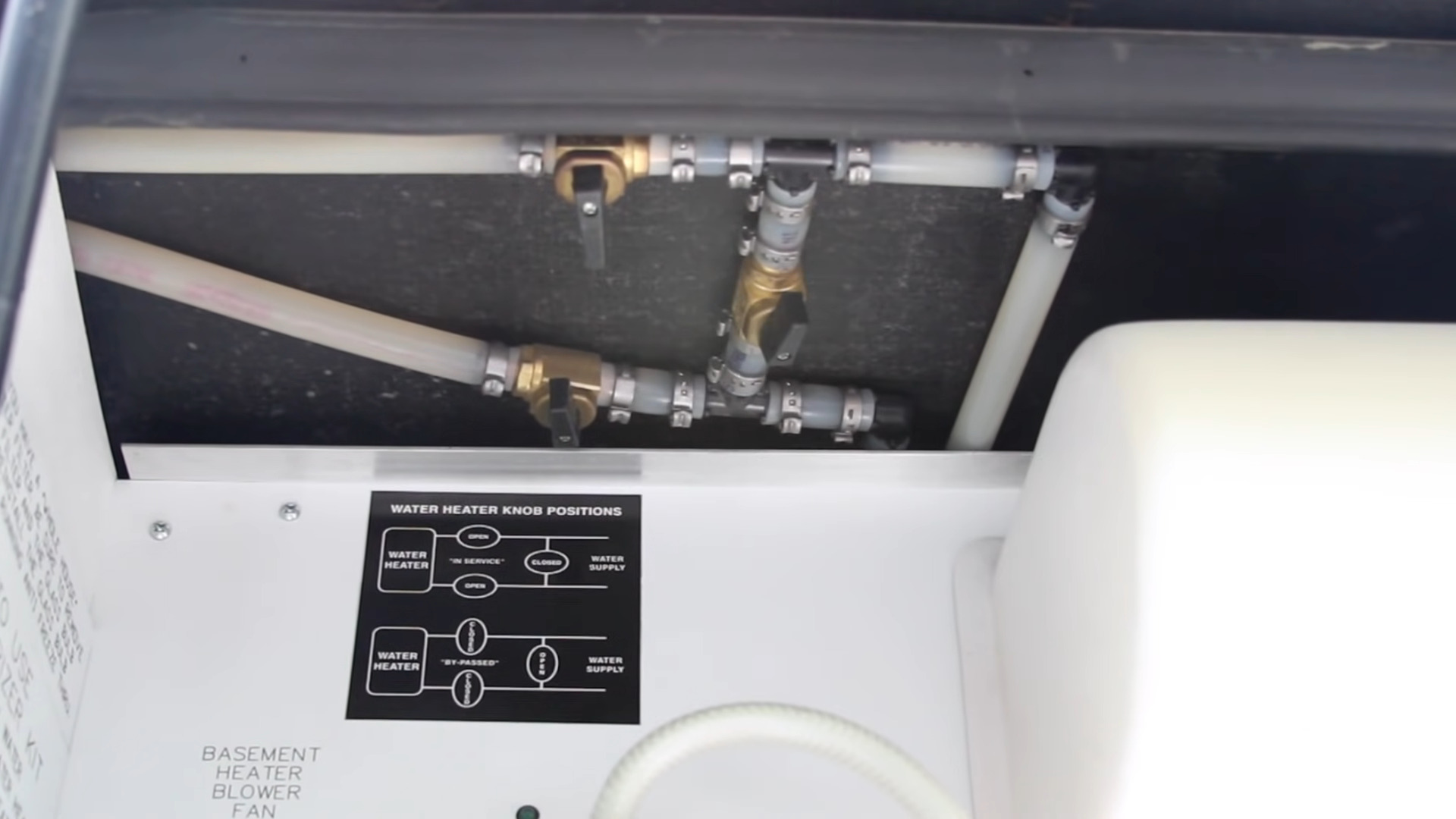 water heater bypass valve closed to bypass water heater while winterizing RV with air compressor