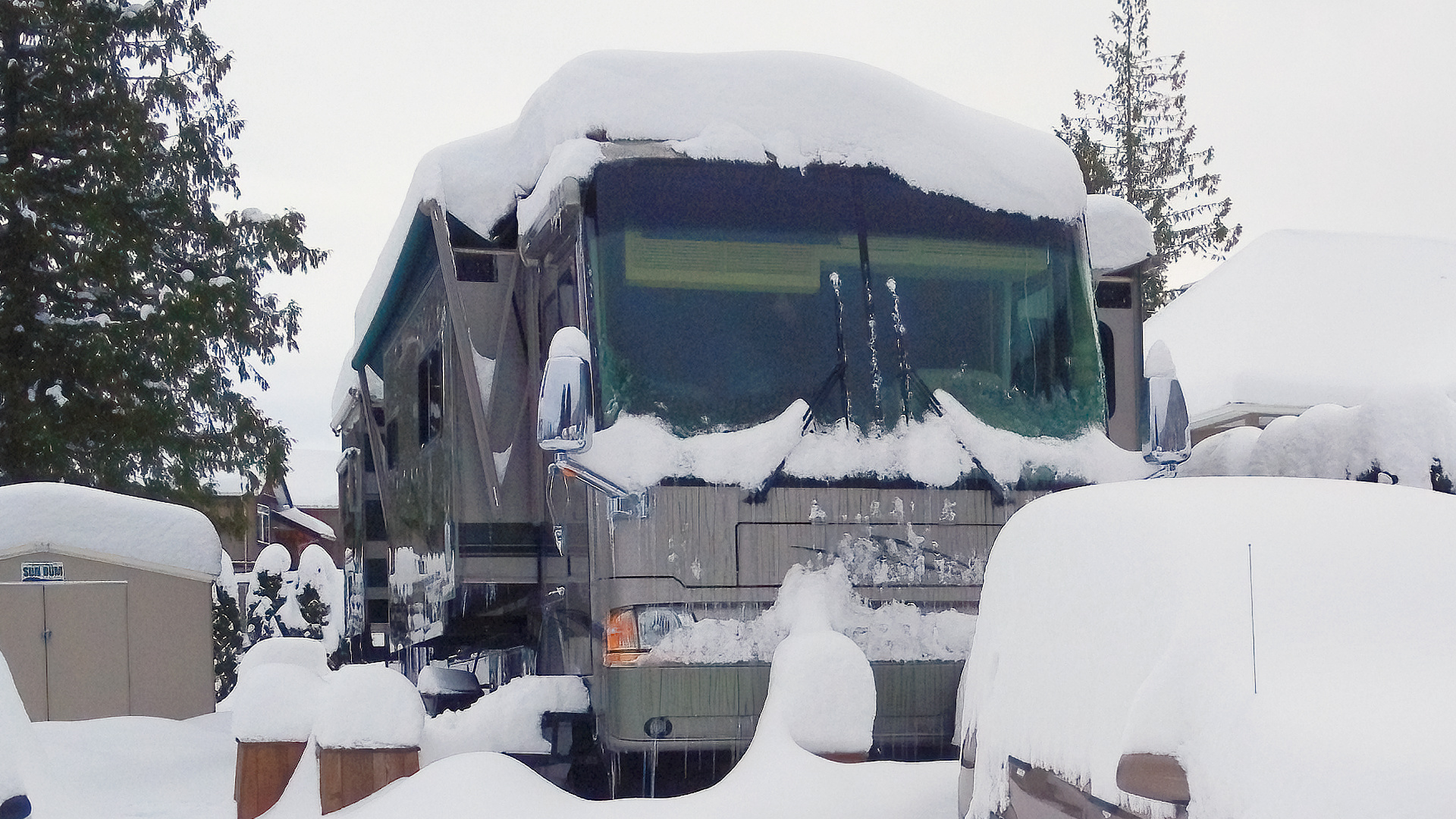 Our RV parked in snow