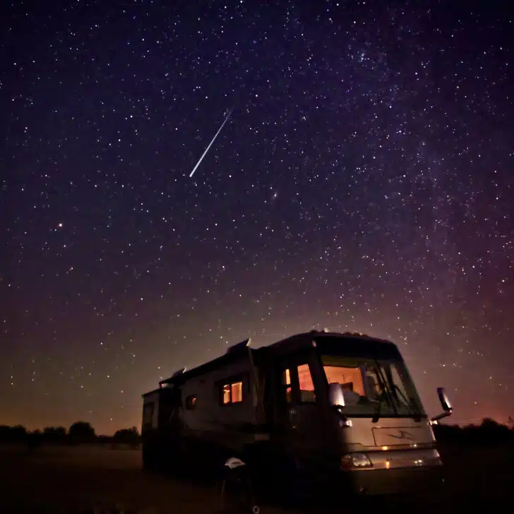 What is dry camping? This photo shows us boondocking with light provided by the starry night sky.