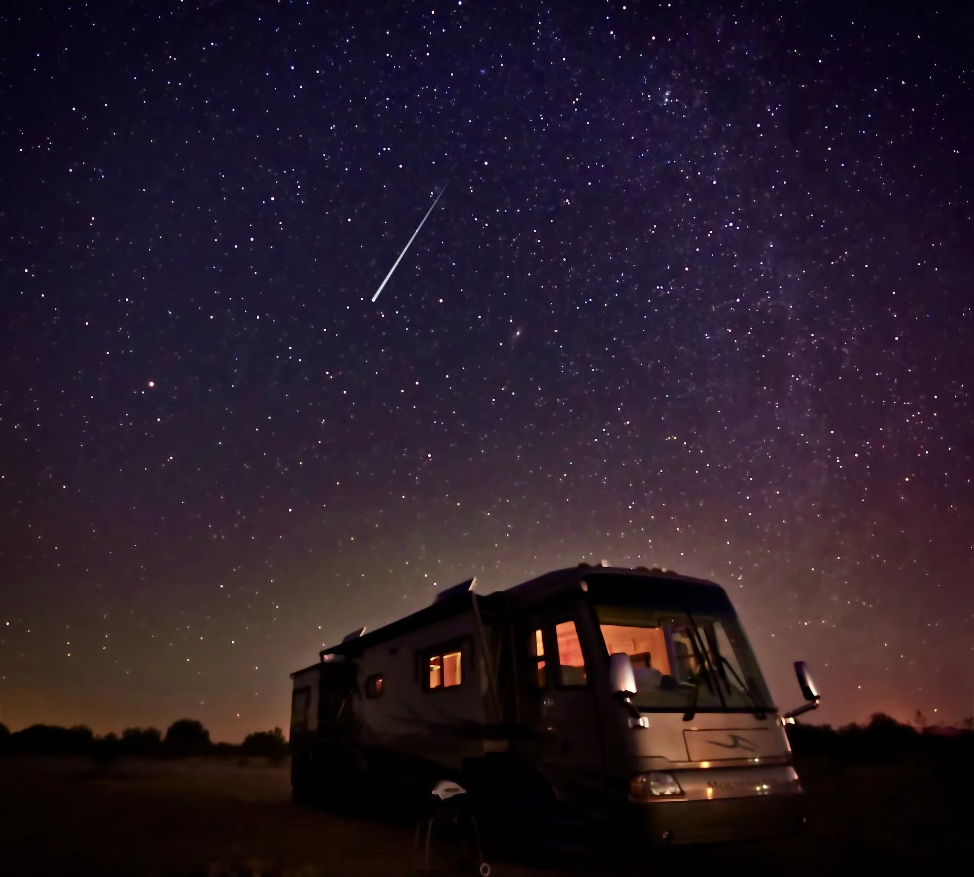 What is dry camping? This photo shows us boondocking with light provided by the starry night sky.