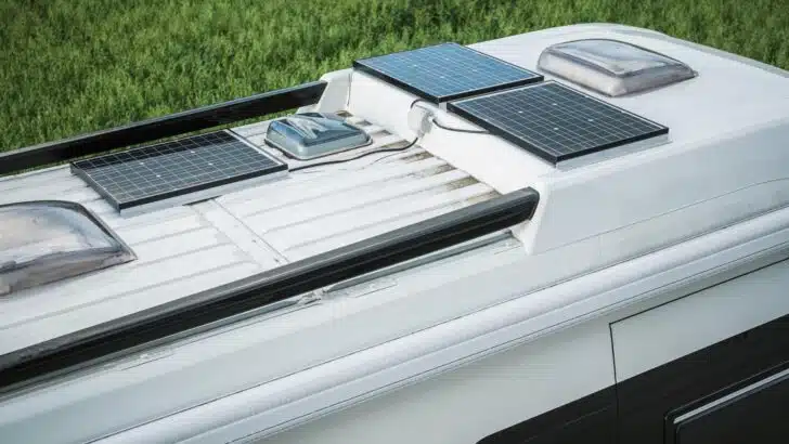 Solar panels on RV roof.