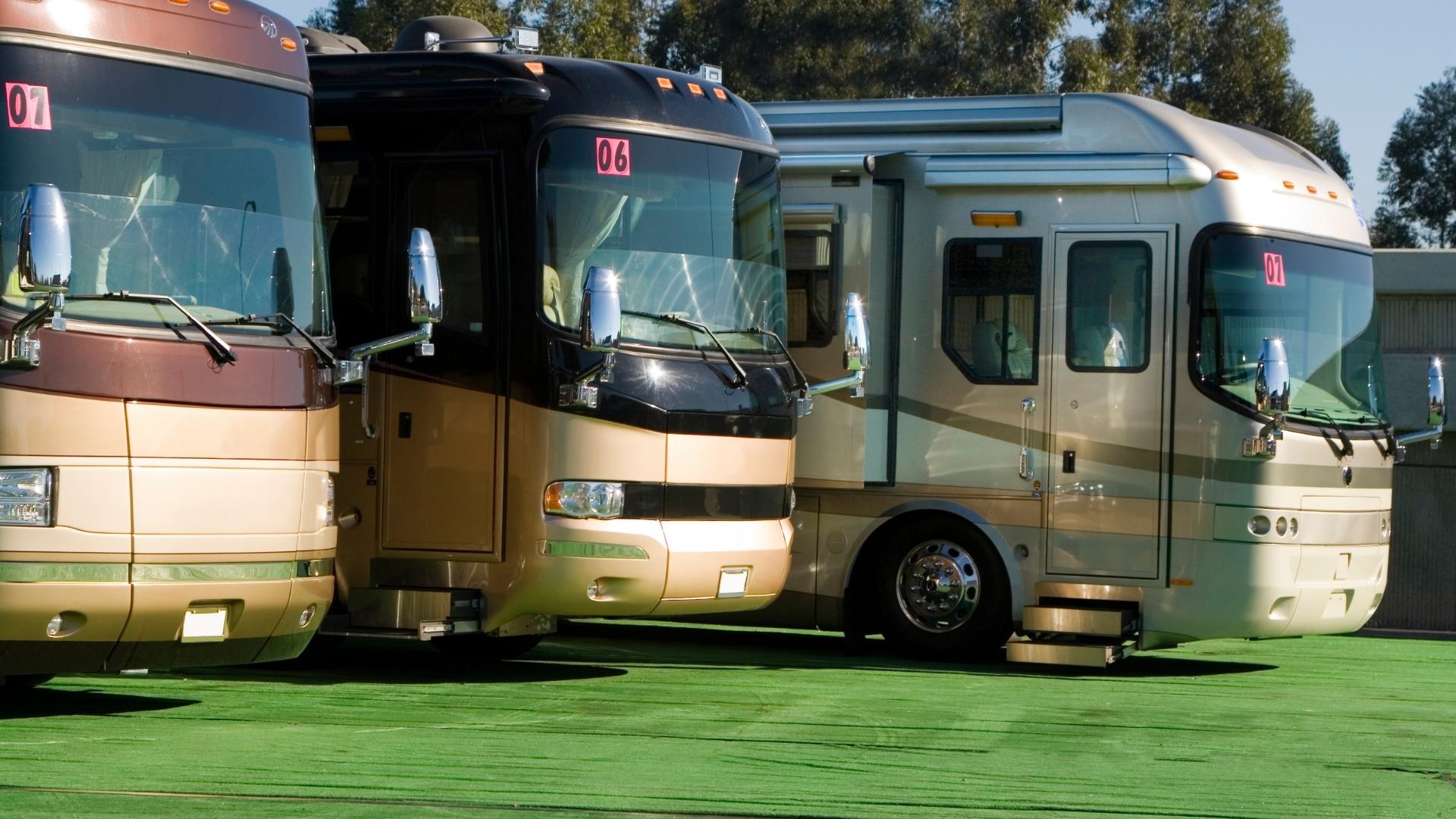 High-end motorhomes on lot for sale