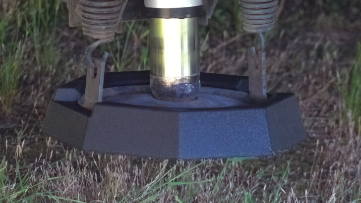 RV Snappad in place on an RV leveling jack foot.