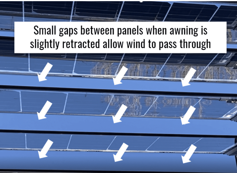Wind passing through gaps between solar panels