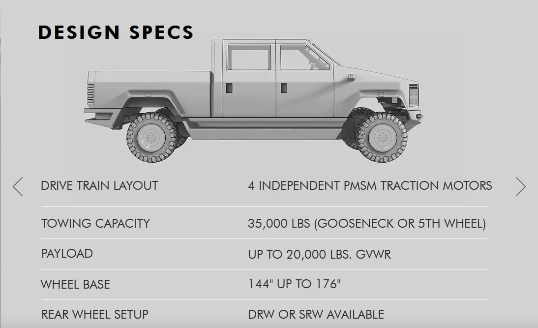 A photo of Atlis truck specs including towing capacity