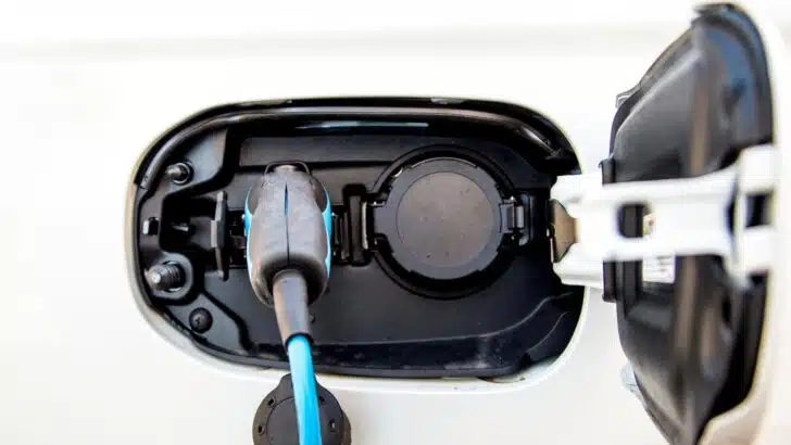 Photo of an electric vehicle charging port.