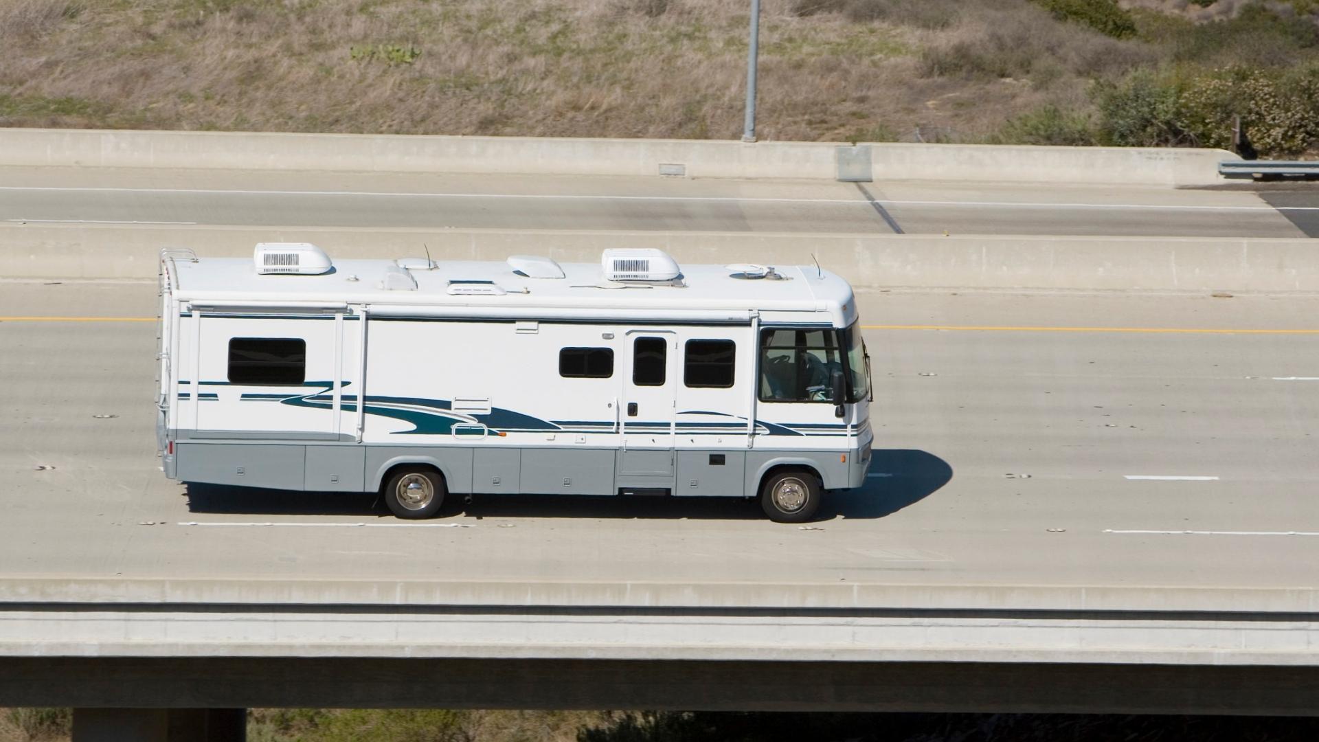 An RV traveling along the highway