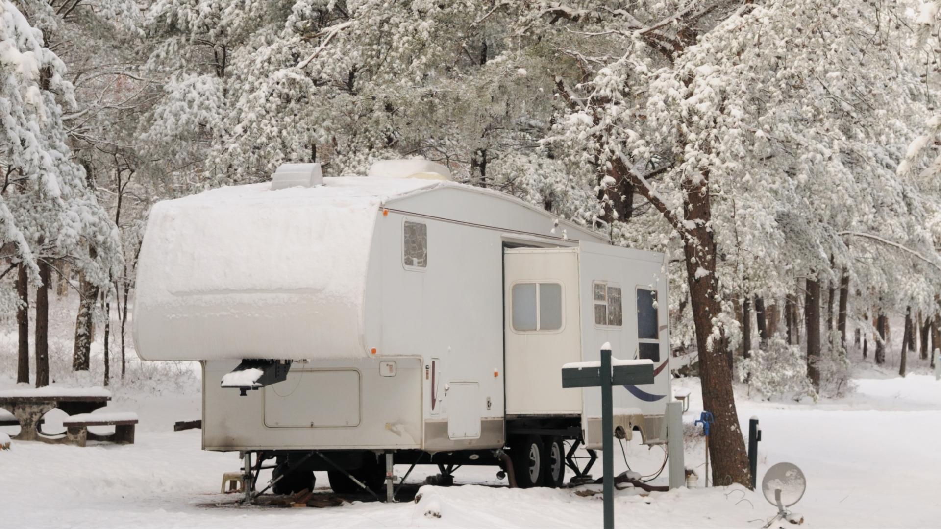 Photo of an RV parked in winter