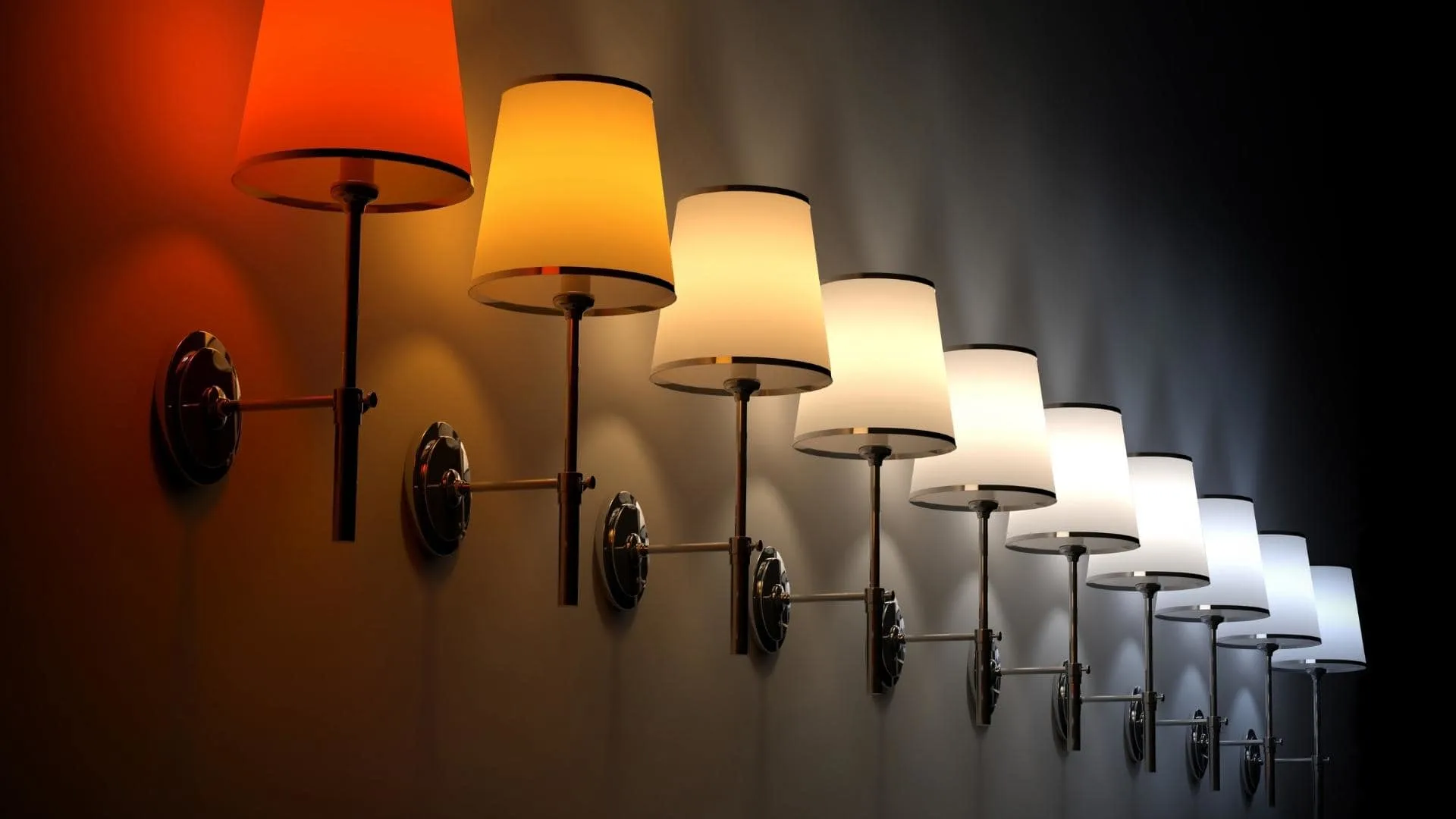 Photo of several lamps illustrating LED color tones
