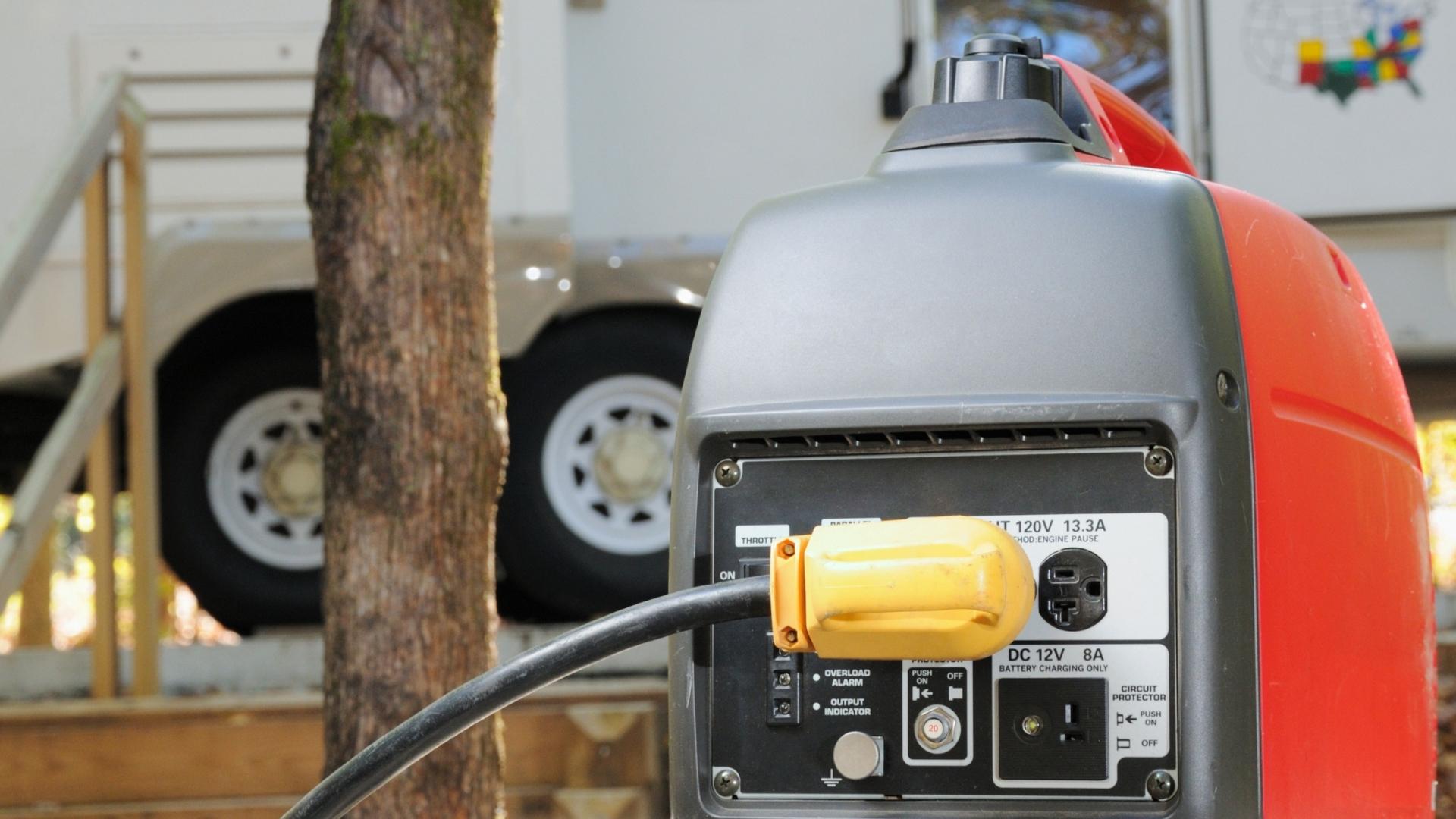 Photo of a portable inverter generator powering an RV AC