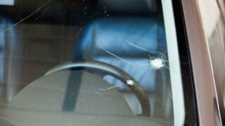 Photo of a cracked RV windshield
