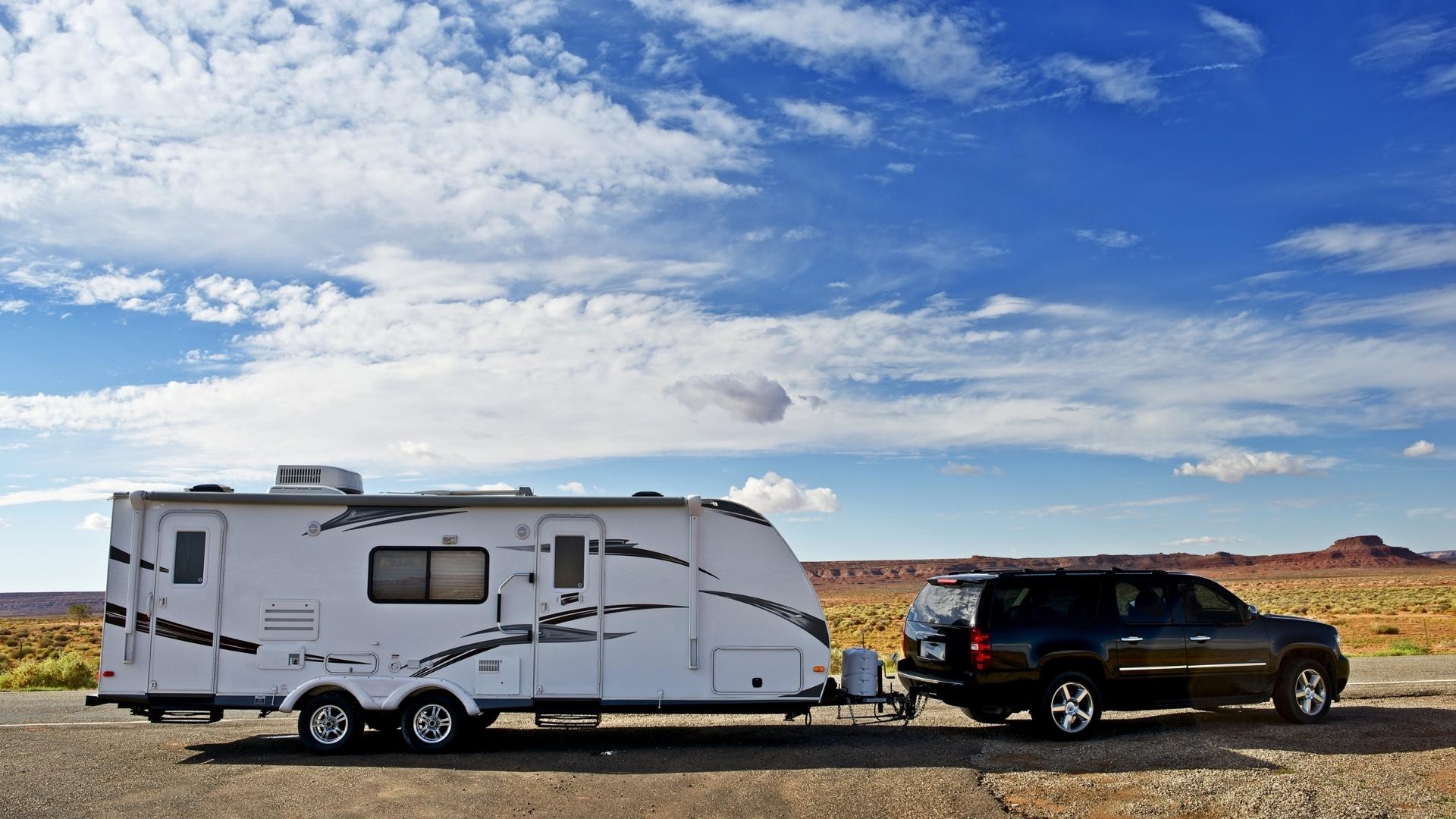 Photo of a vehicle towing a travel trailer
