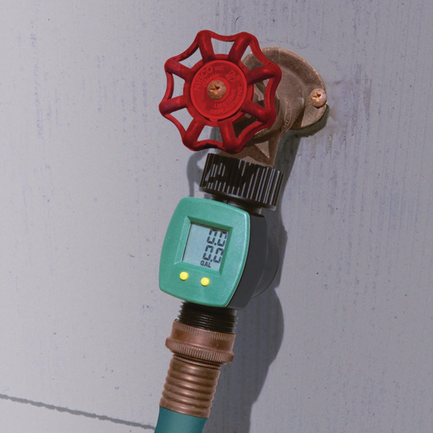 A meter installed inline with a water hose