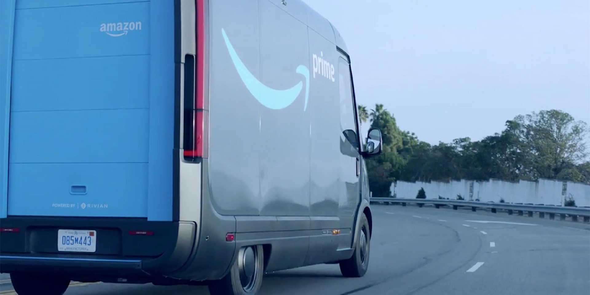 Photo of an all-electric Amazon delivery truck built by Rivian