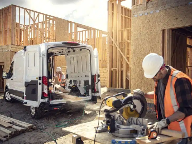 Photo of a Ford E-Transit at a construction site