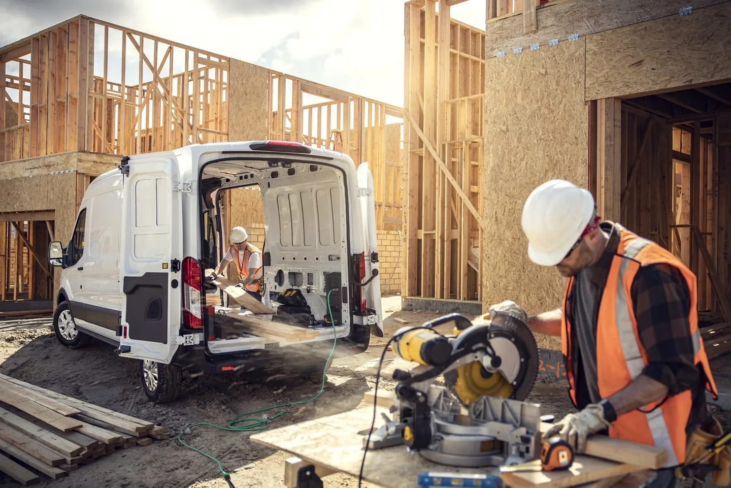 Photo of a Ford E-Transit at a construction site