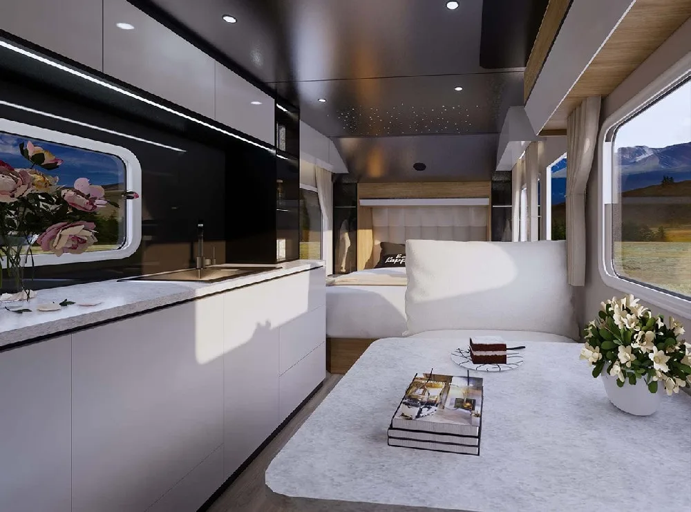 Photo of the interior layout of an HQ19 Black Series camper