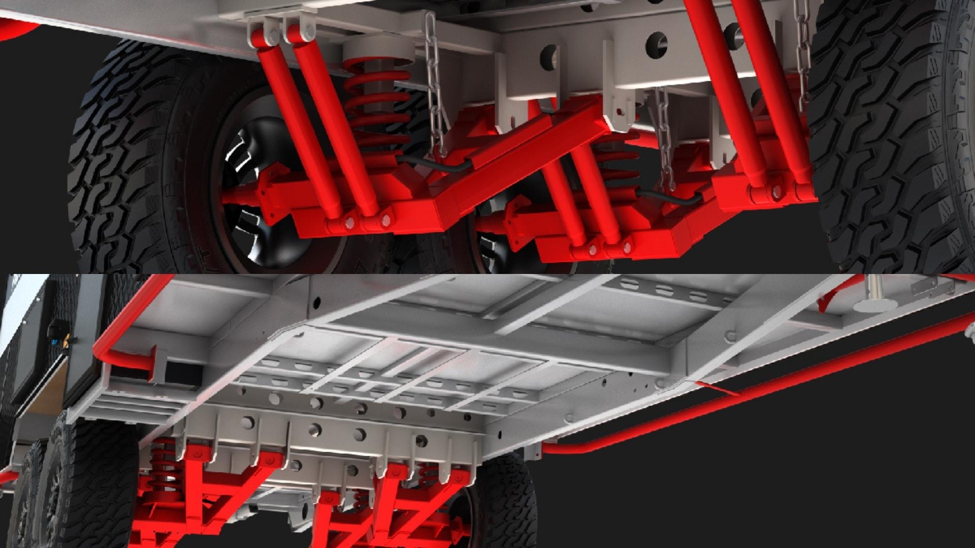 A split collage of two shots of the suspension used by Black Series