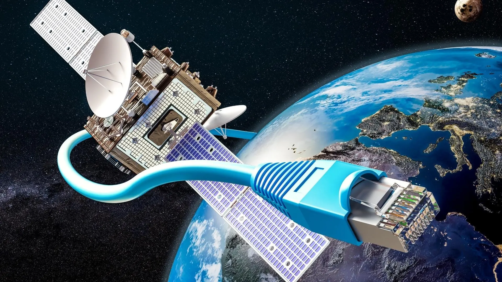 A 3D rendering of a global satellite hovering over Earth - Is SpaceLink the RV internet answer?