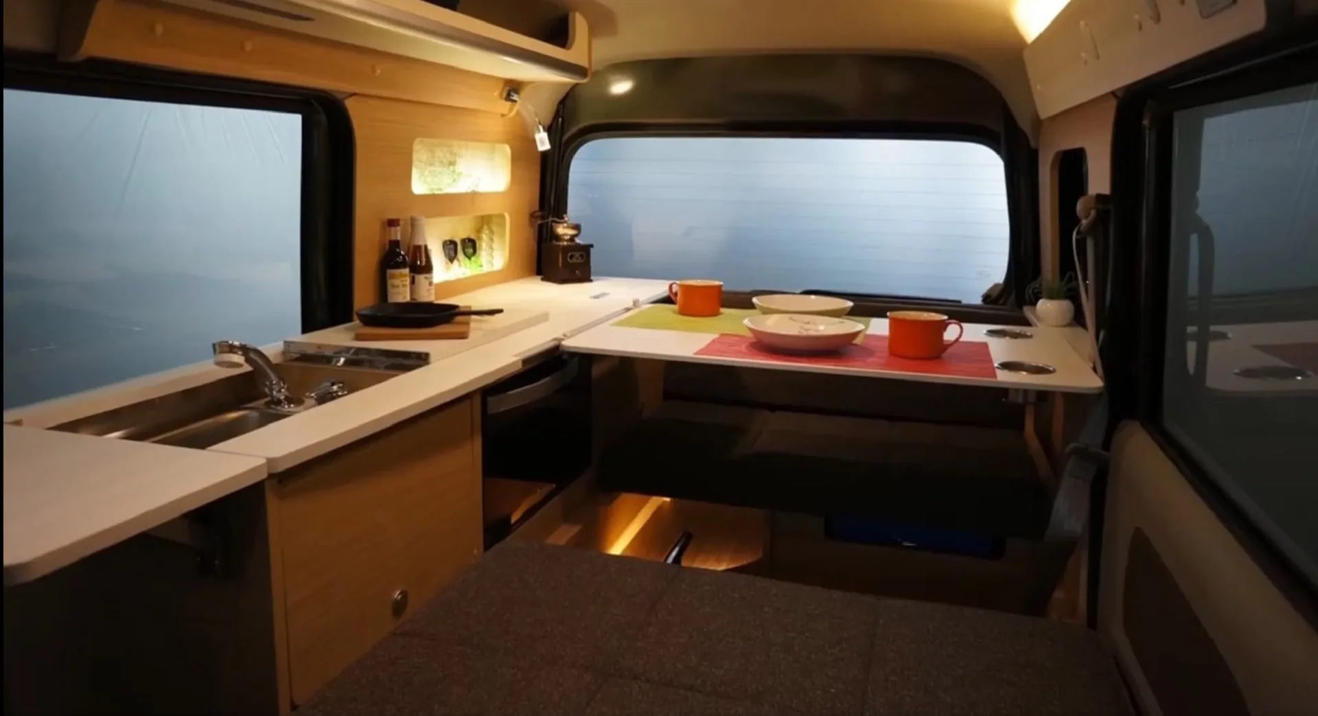 Photo of the interior of the Miniature Cruise Cozy, one of the world's smallest camper vans