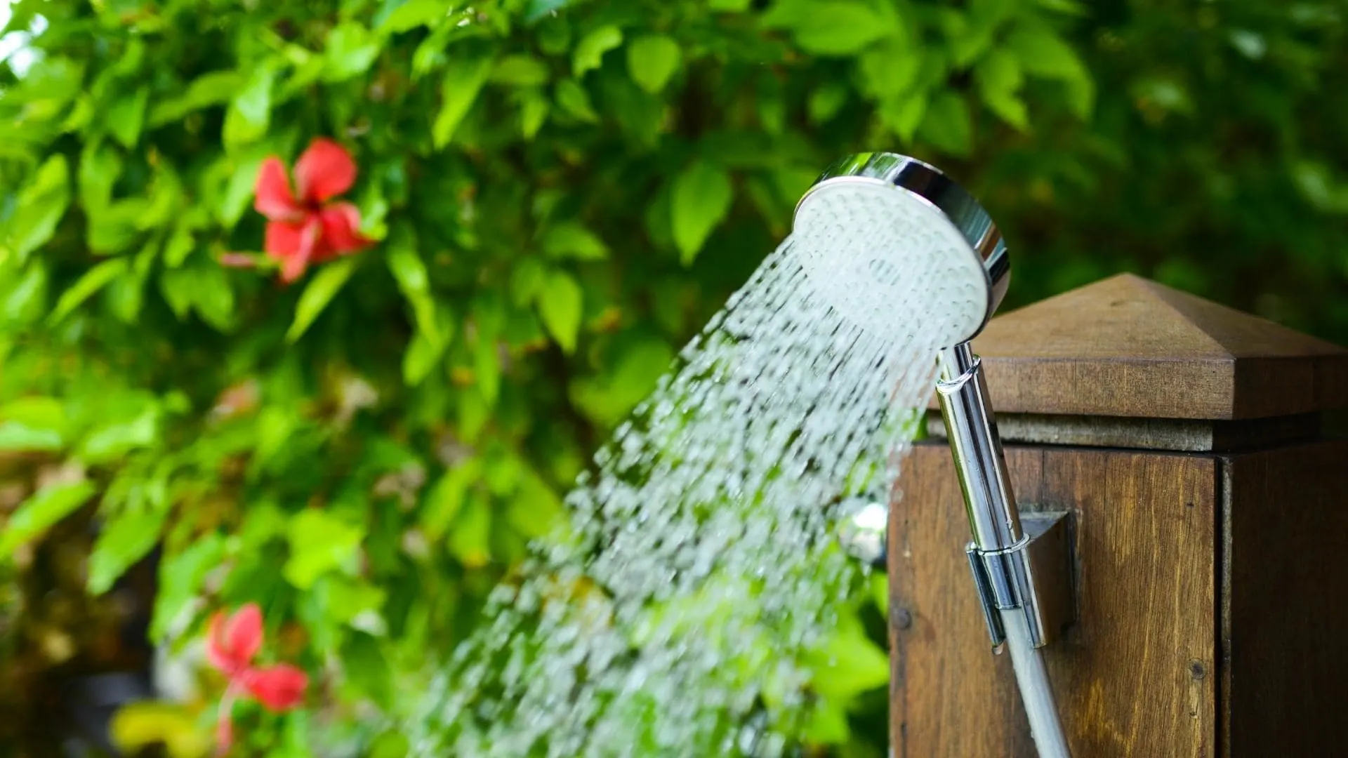 Photo of an outdoor shower flowing