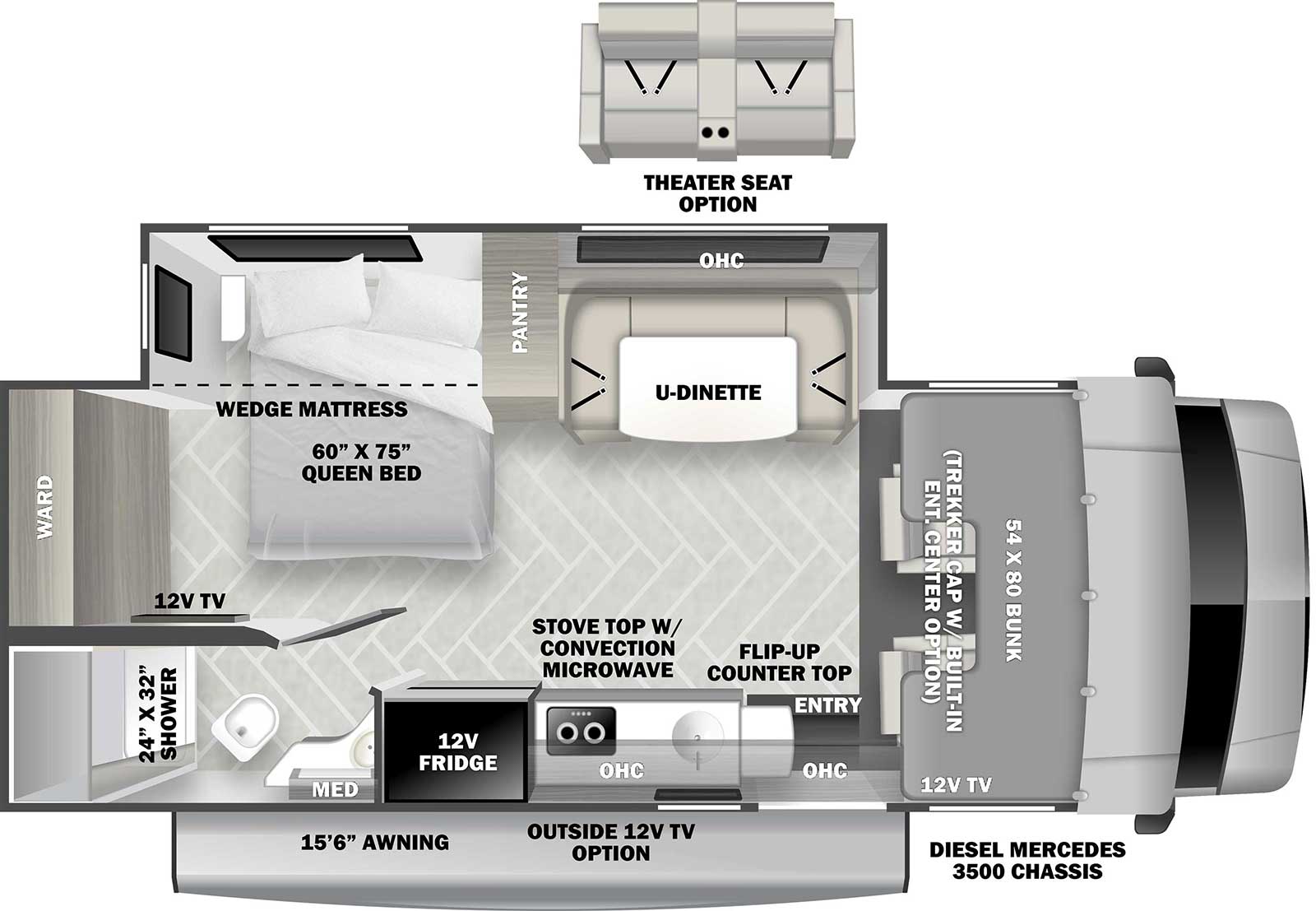 Rendering of the floor plan of the Forest River Sunseeker MBS 2400B